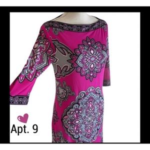 APT. 9 baroque Fuchsia and grey boat neck dress
